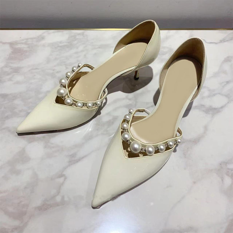 Red pointed toe genuine patent leather French stiletto pumps