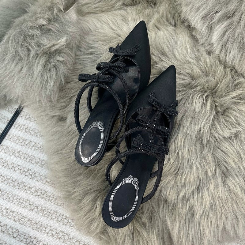 French pointed toe half-slip rhinestone sandals