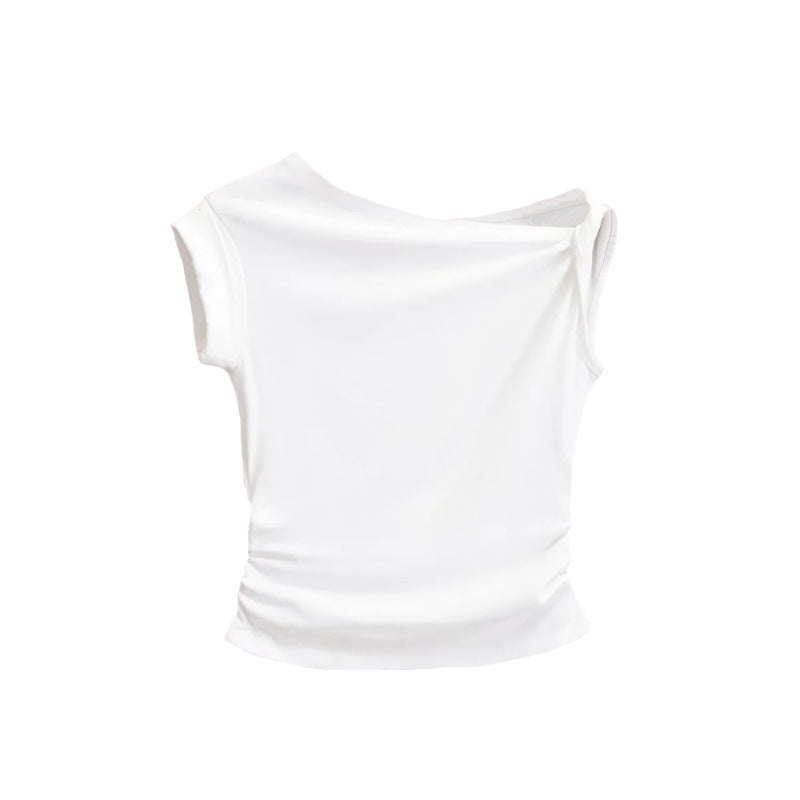 European and American off-shoulder T-shirts with irregular designs