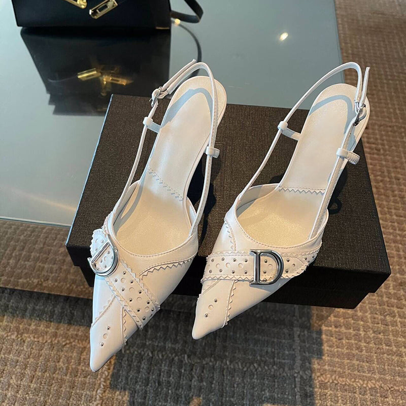 French pointed toe ladylike stiletto heeled toe sandals