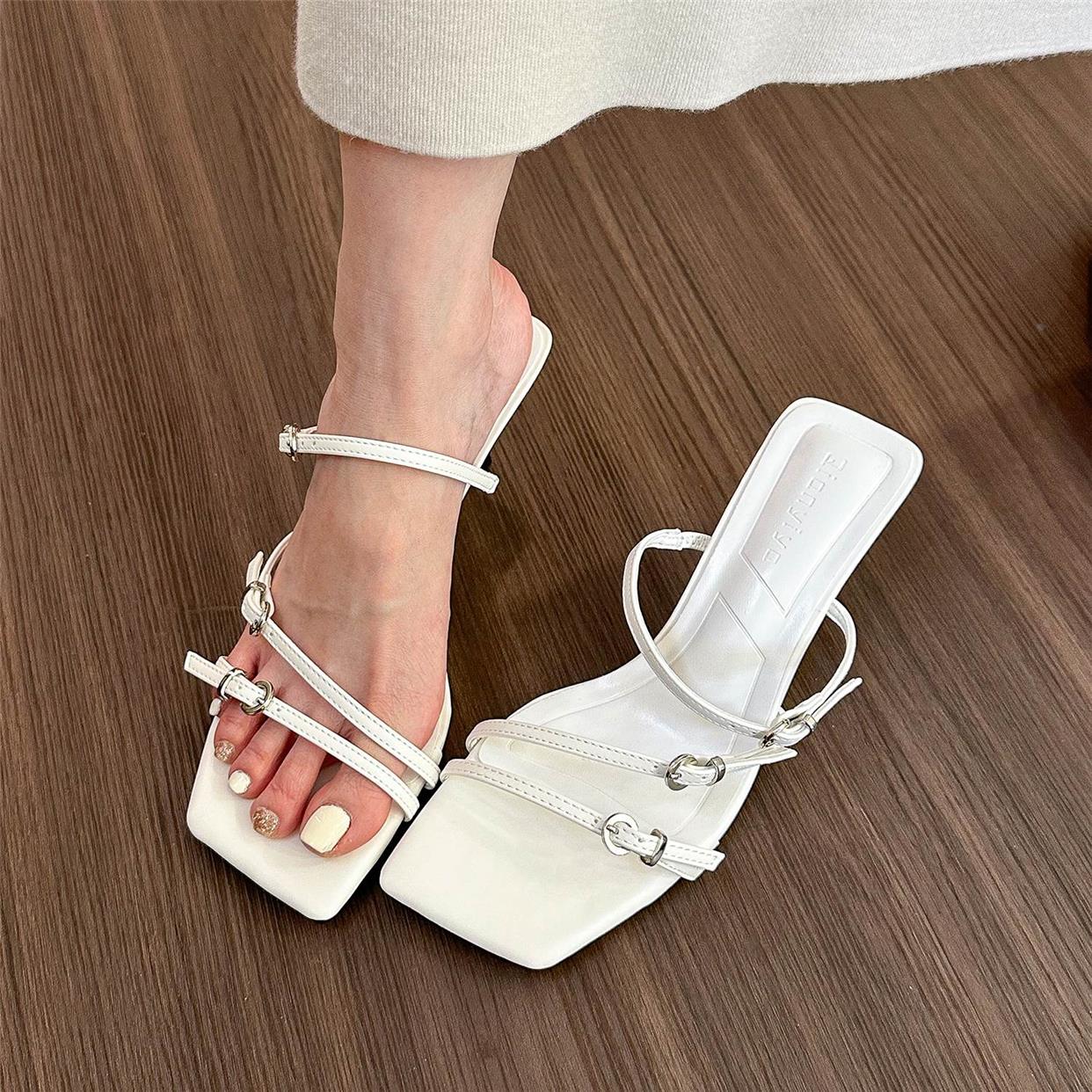 Square toe thin strap open toe sandals