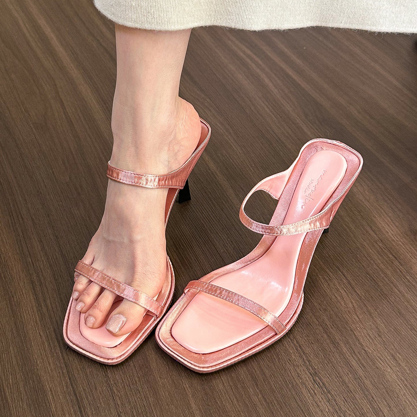 Satin square toe stiletto pumps