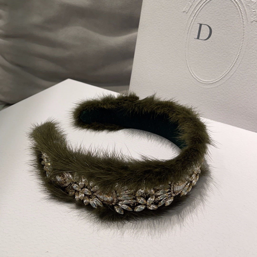 Retro French mink hair wide-brimmed headband