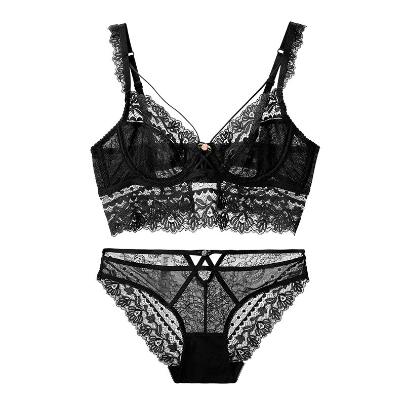 Lace ultra-thin transparent sponge-free push-up breast-shrinking bra