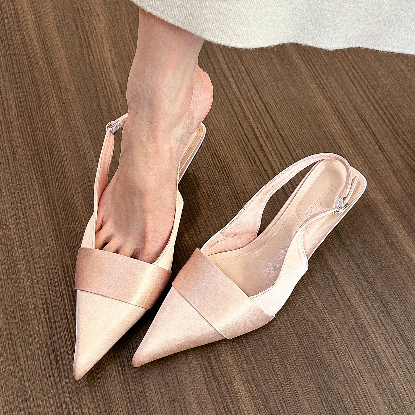 Silver pointed toe low heel pumps