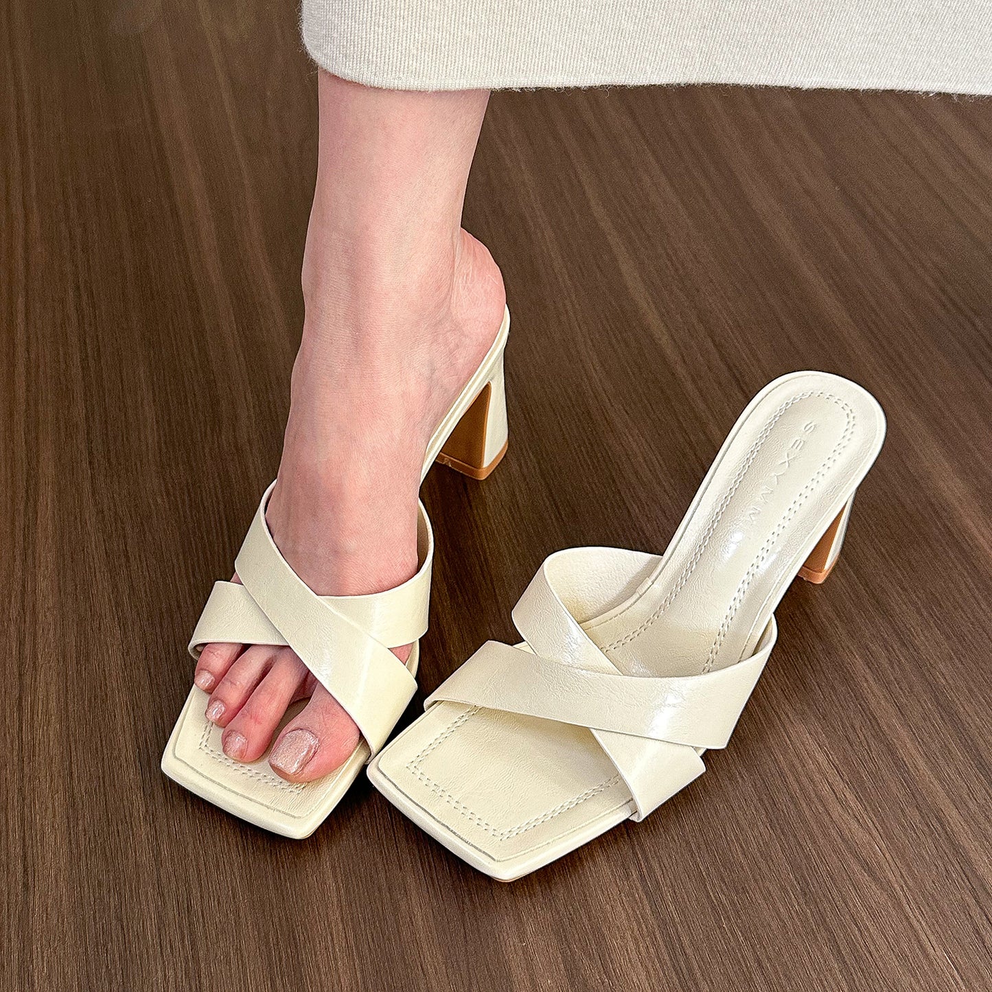 French square toe chunky high heels