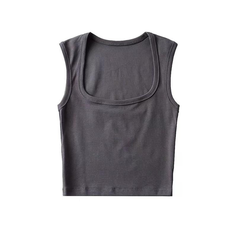 Black and white short square neck slimming wide shoulder strap top