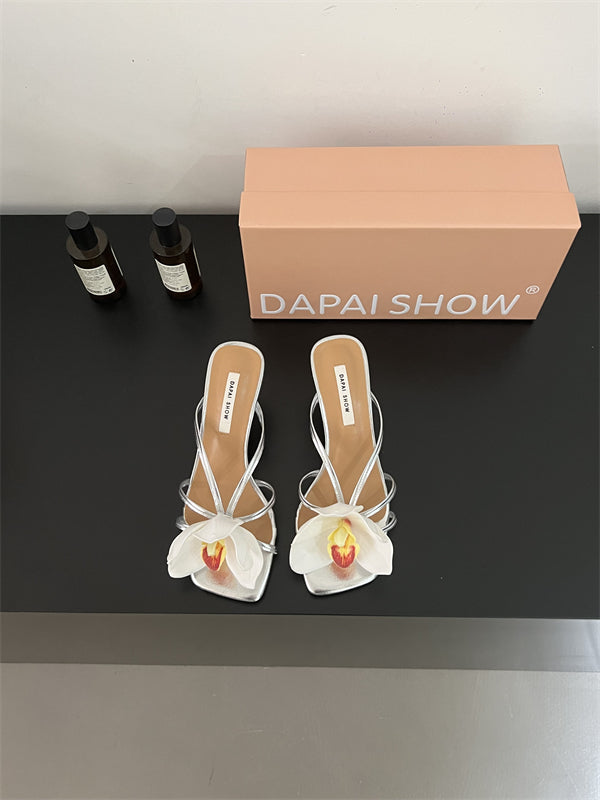 Floral open-toe stiletto Roman sandals