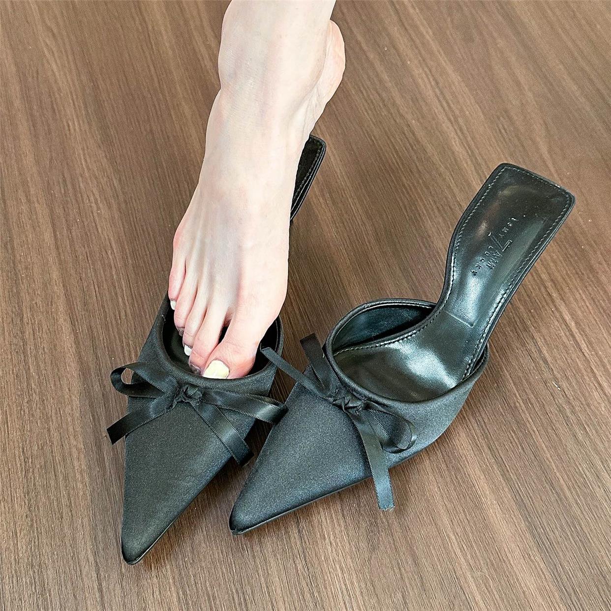 Purple pointed toe bow stiletto high heels