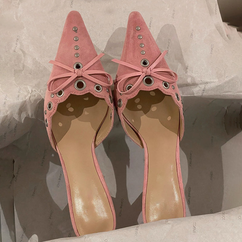 Sexy suede bow hollow pointed toe high heels