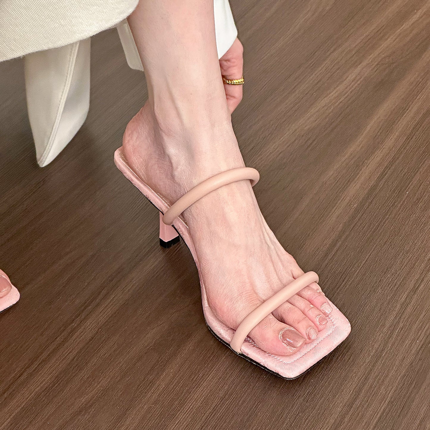 Square toe strappy high heel sandals