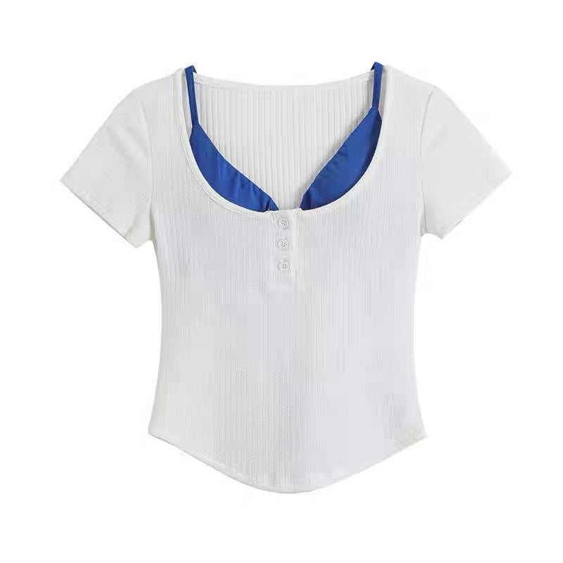 White square neck short T-shirt