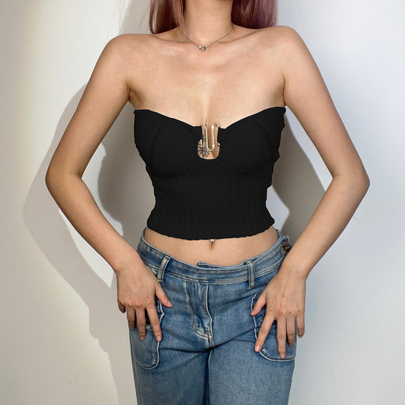 Solid color short tube top sweater
