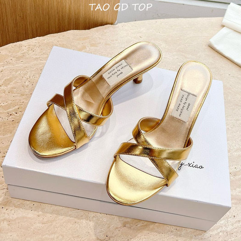 Women's cross strap french stiletto sandals