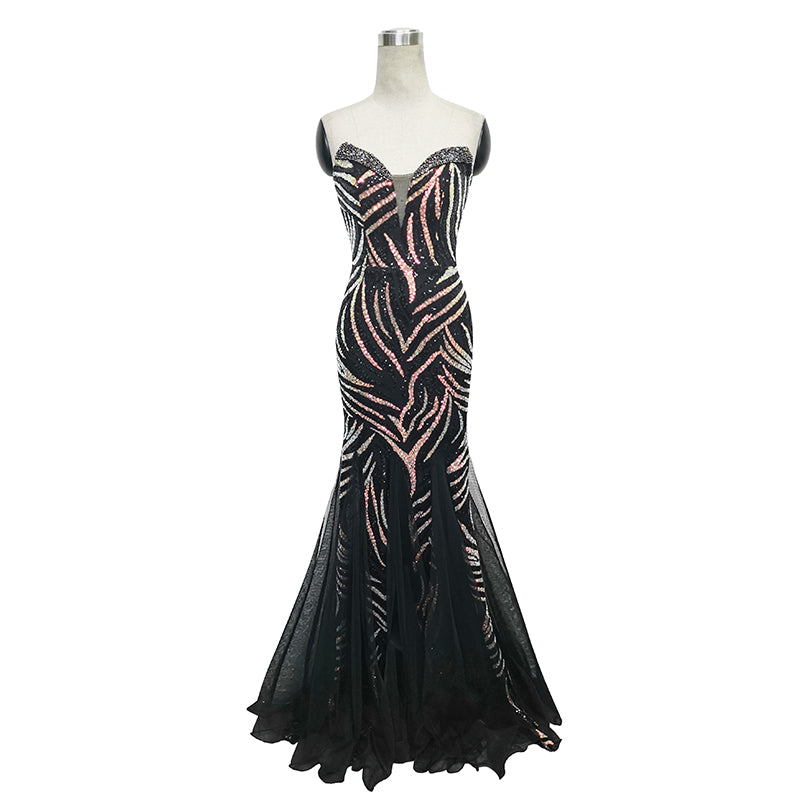 Heavy industry tube top, high-definition beaded sequins, long banquet host bride's toast dress, birthday evening dress