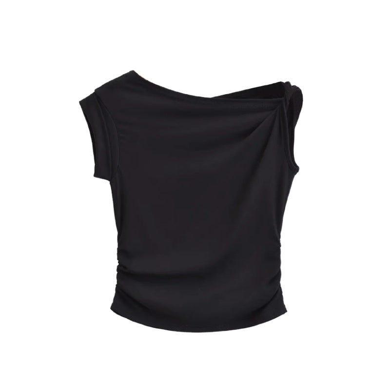 European and American off-shoulder T-shirts with irregular designs