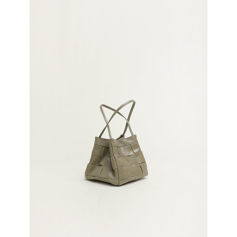 Cowhide Bucket Bag Woven Shoulder Bag