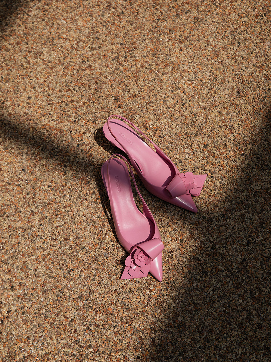 Pointed toe, shallow mouth and hollow back genuine leather thick heel sandals