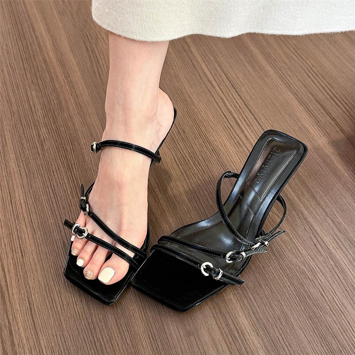 Square toe thin strap open toe sandals