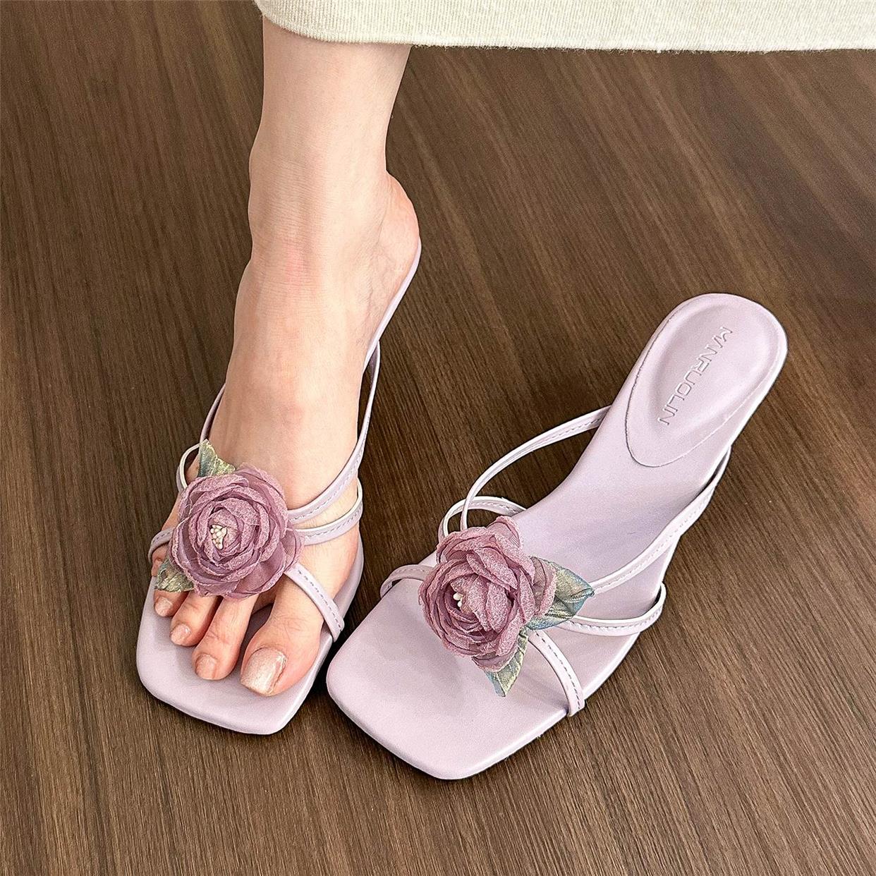 White floral strappy sandals