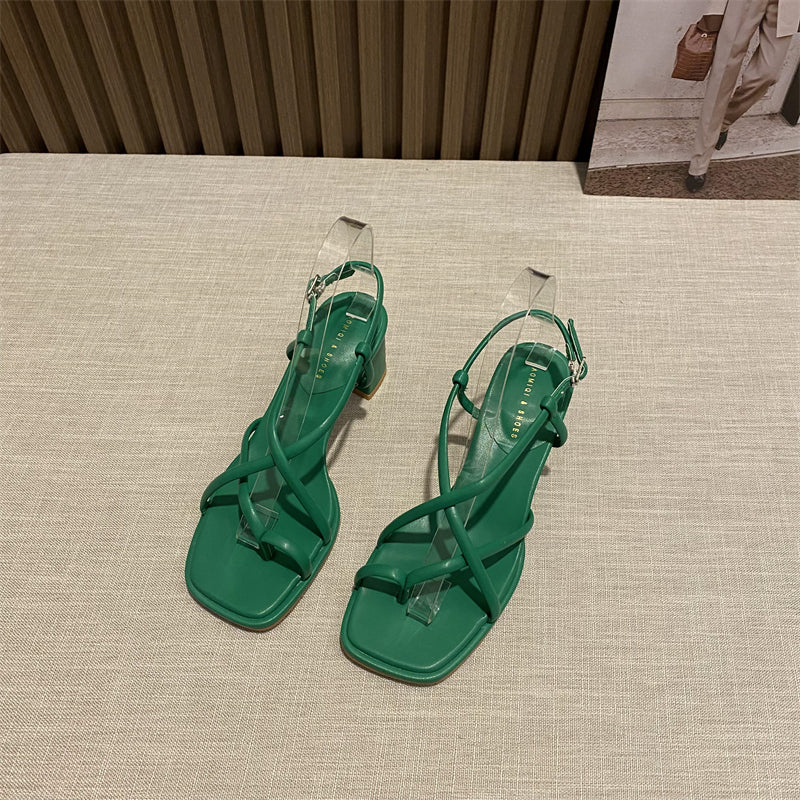 Fairy style square toe thin strap Roman shoes