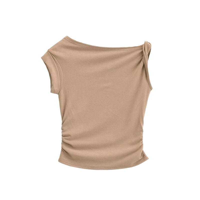 European and American off-shoulder T-shirts with irregular designs