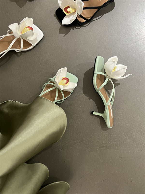 Floral open-toe stiletto Roman sandals