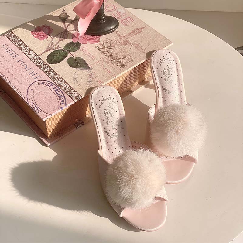 Cupid bunny fur ball mules