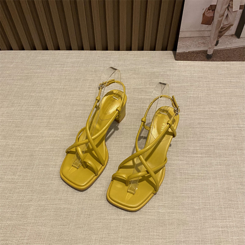 Fairy style square toe thin strap Roman shoes