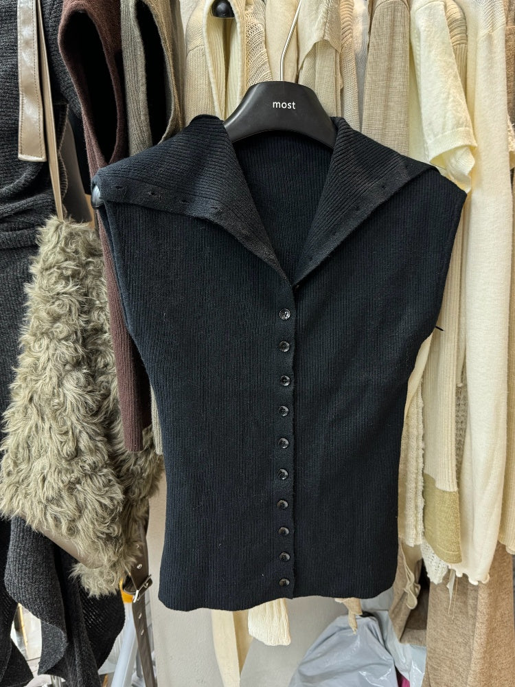 High Neck Single Breasted Knit Vest Top