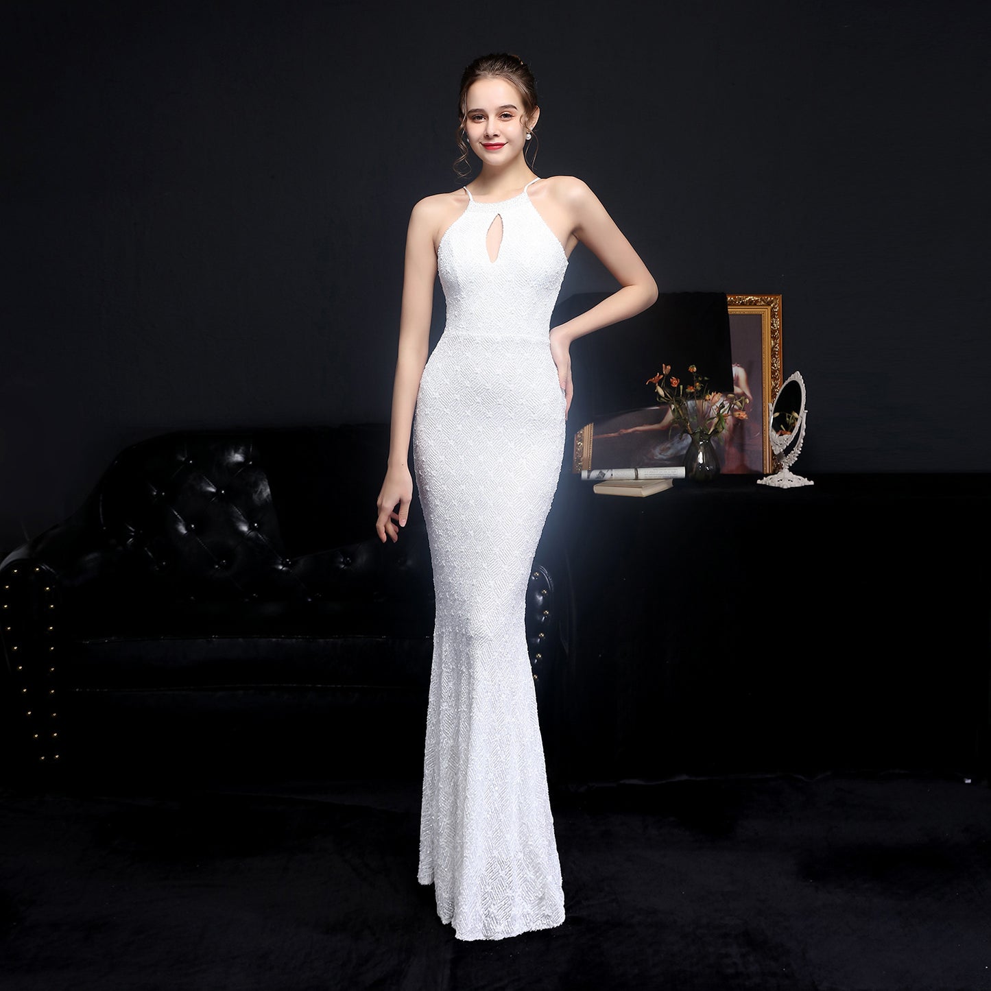 High-end banquet custom diamond sequin dress fishtail evening dress