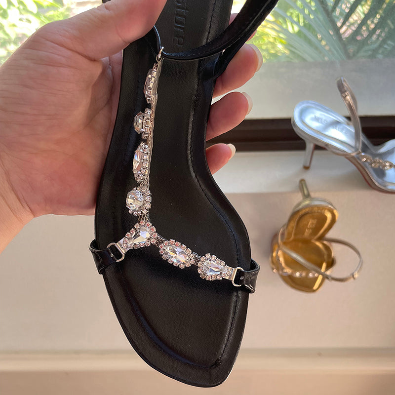 Rhinestone medieval style~~gold high-heeled sandals