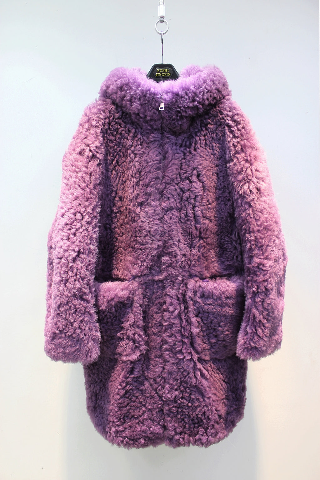 Icelandic imported sheepskin all-in-one Nordic style hooded mid-length fur coat