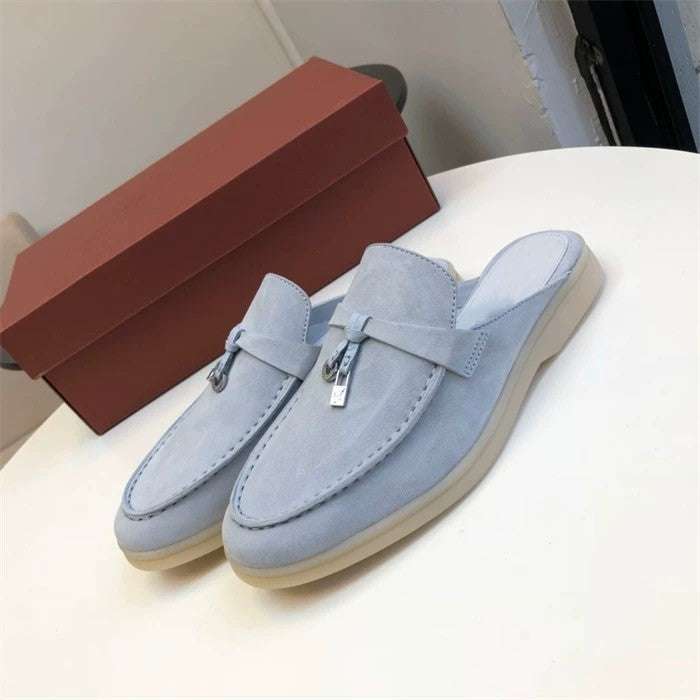 Genuine leather flat casual half-slipper loafers 2