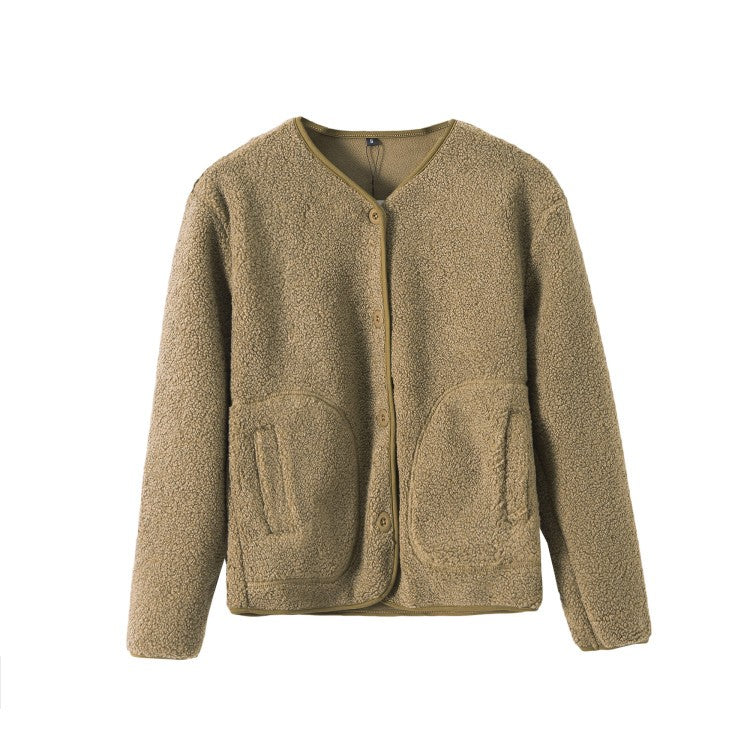 Grain fleece collarless jacket