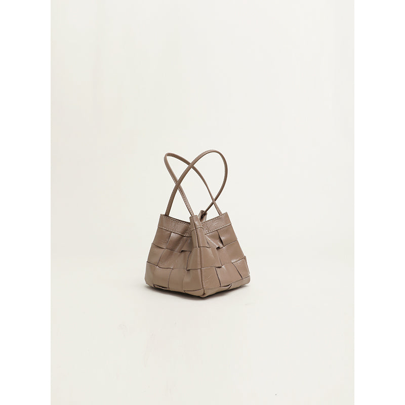 Cowhide Bucket Bag Woven Shoulder Bag