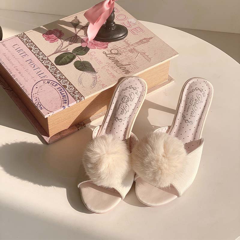 Cupid bunny fur ball mules
