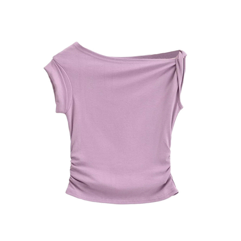 European and American off-shoulder T-shirts with irregular designs