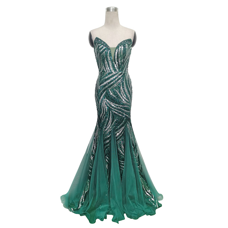 Heavy industry tube top, high-definition beaded sequins, long banquet host bride's toast dress, birthday evening dress