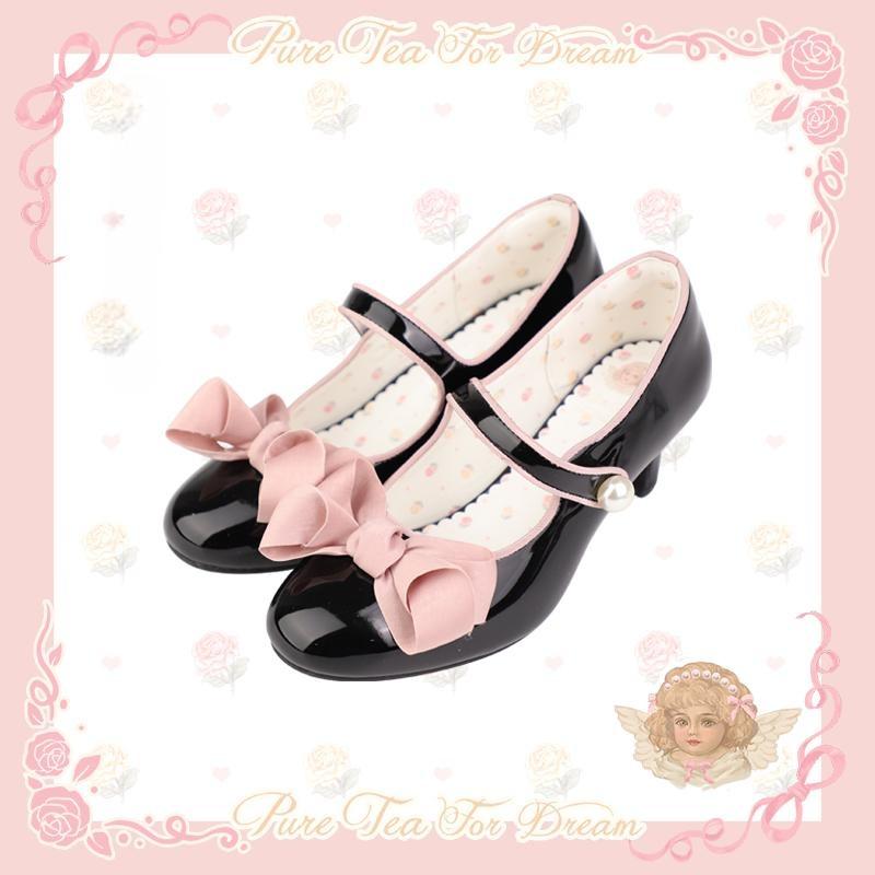 Elegant retro cute round toe bow stiletto heel