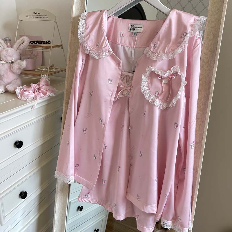 Peach color pajamas suspender top pants