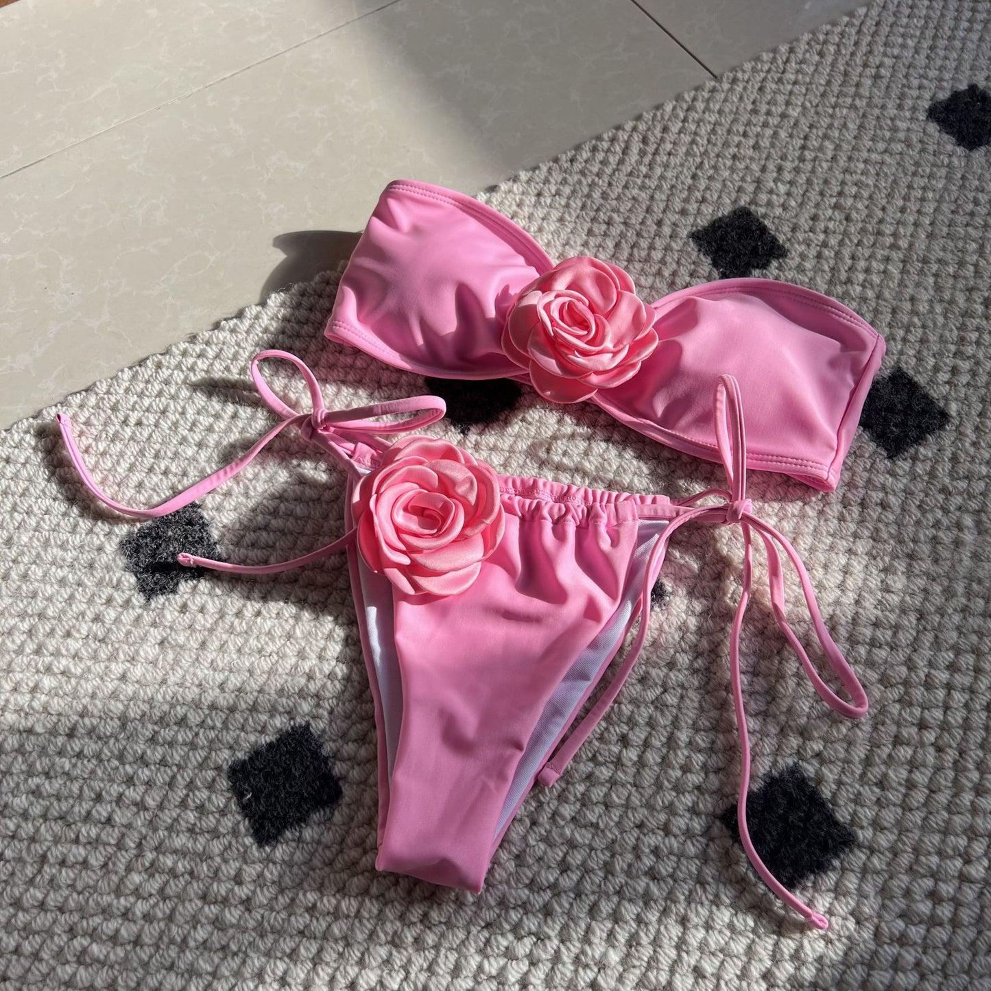 3D three-dimensional flower swimsuit hot spring lace-up swimsuit