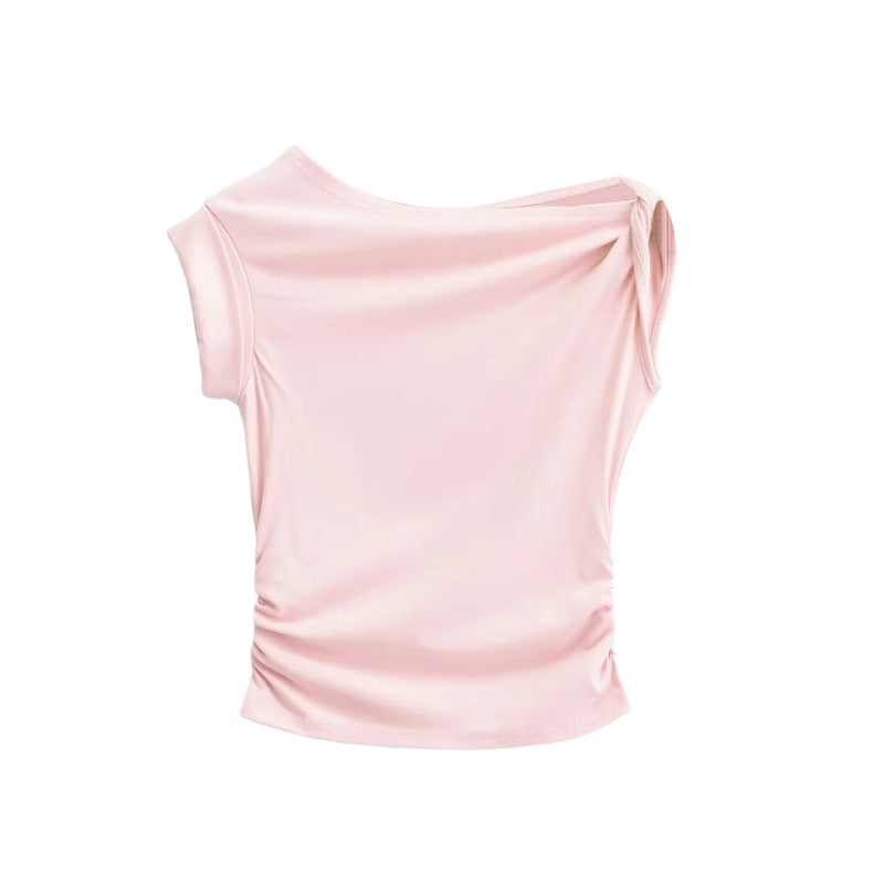 European and American off-shoulder T-shirts with irregular designs