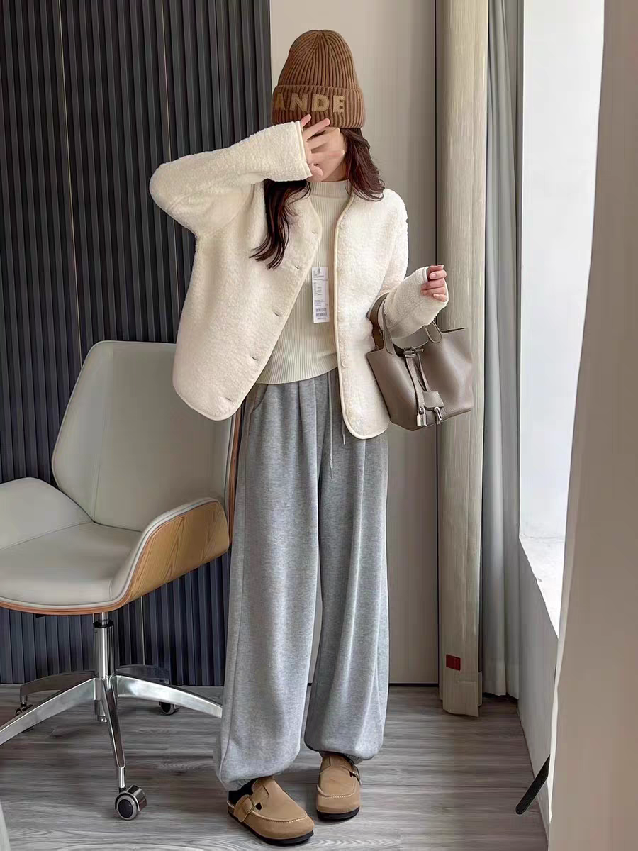Grain fleece collarless jacket