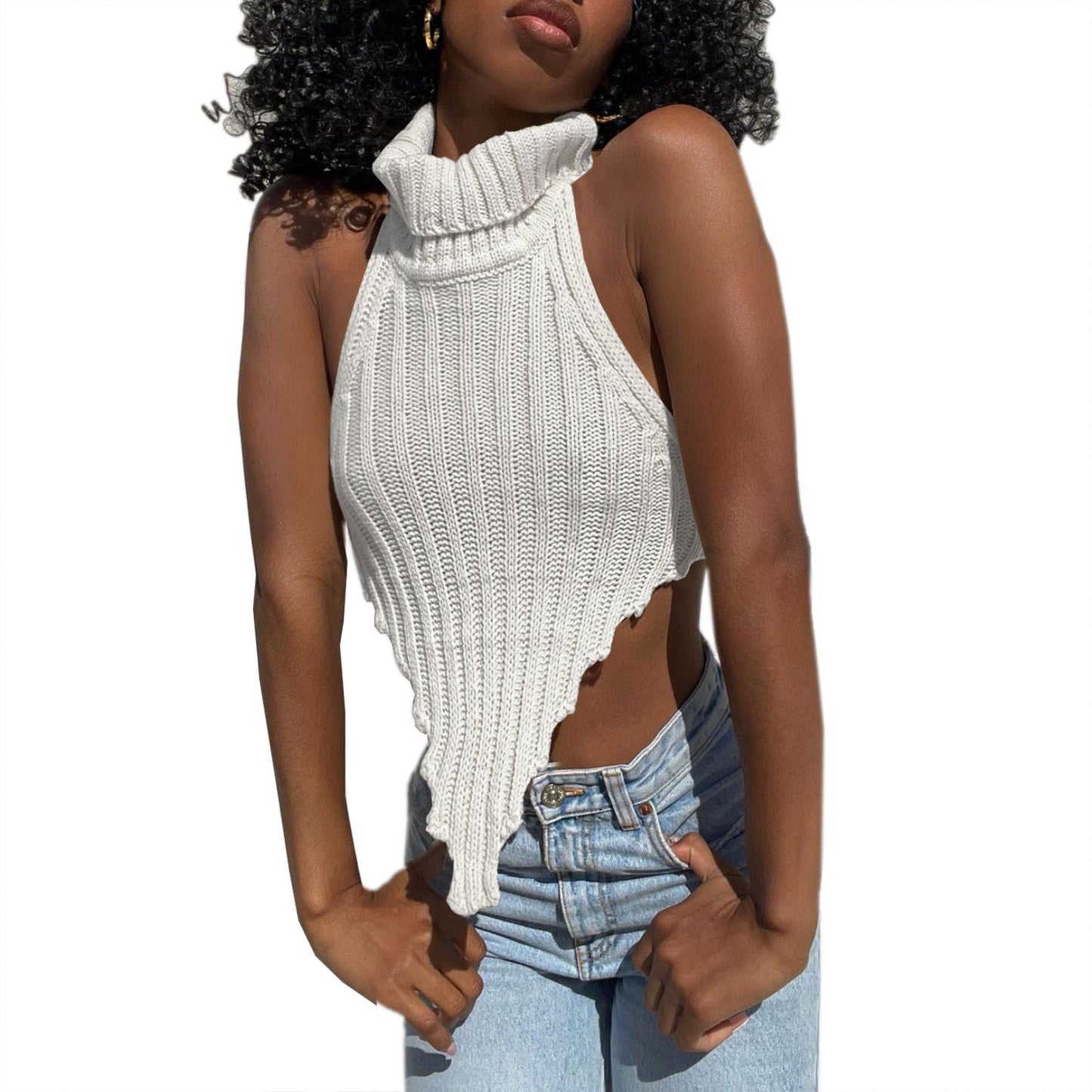 European and American style irregular hot girl knitted halter top