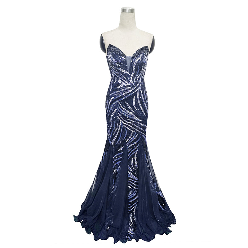 Heavy industry tube top, high-definition beaded sequins, long banquet host bride's toast dress, birthday evening dress