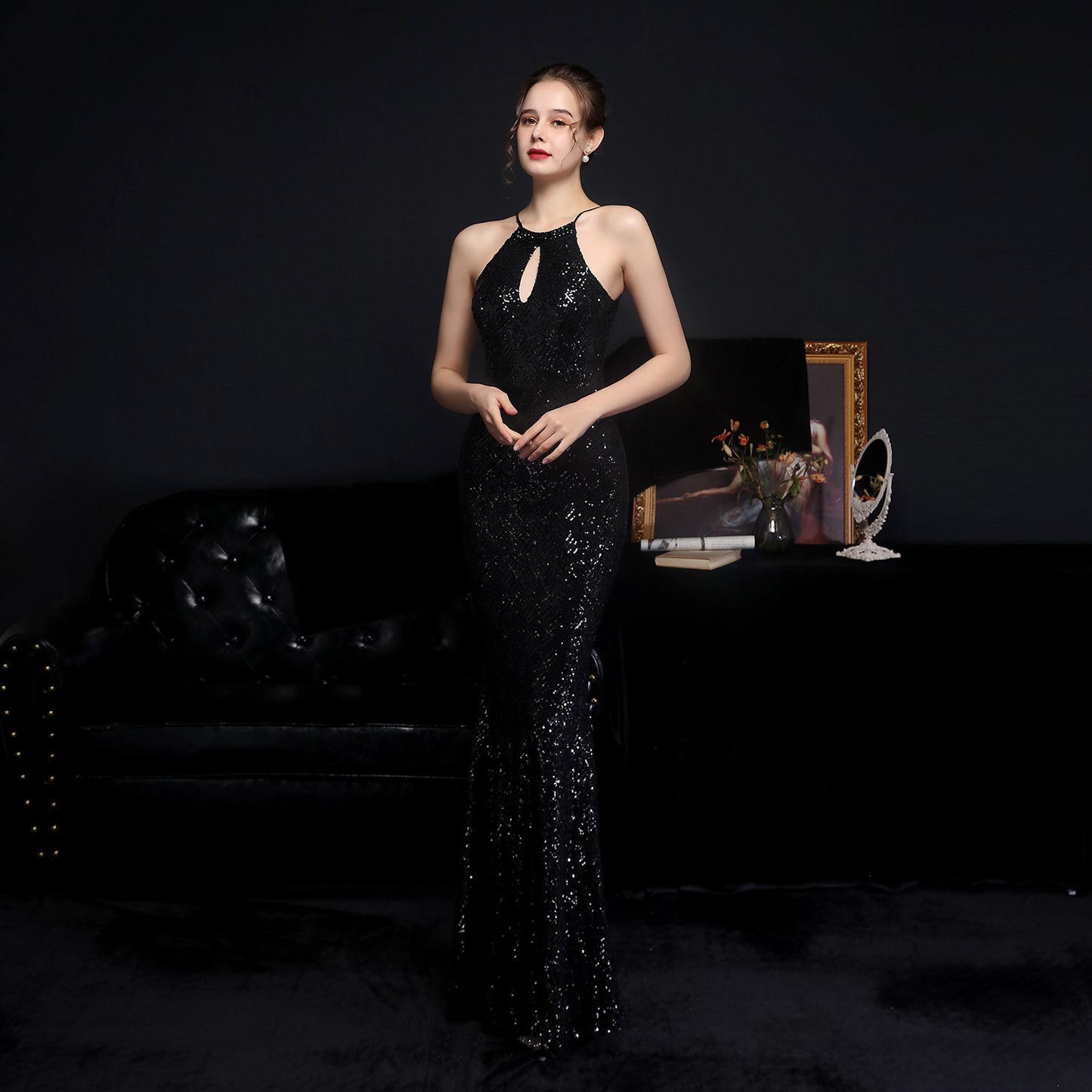 High-end banquet custom diamond sequin dress fishtail evening dress