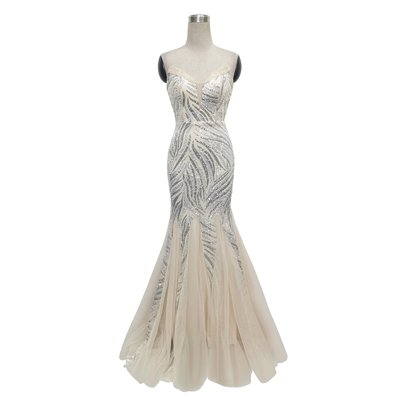 Heavy industry tube top, high-definition beaded sequins, long banquet host bride's toast dress, birthday evening dress