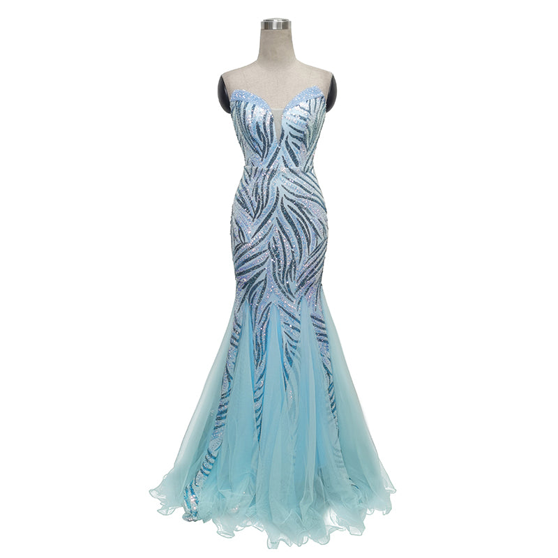 Heavy industry tube top, high-definition beaded sequins, long banquet host bride's toast dress, birthday evening dress