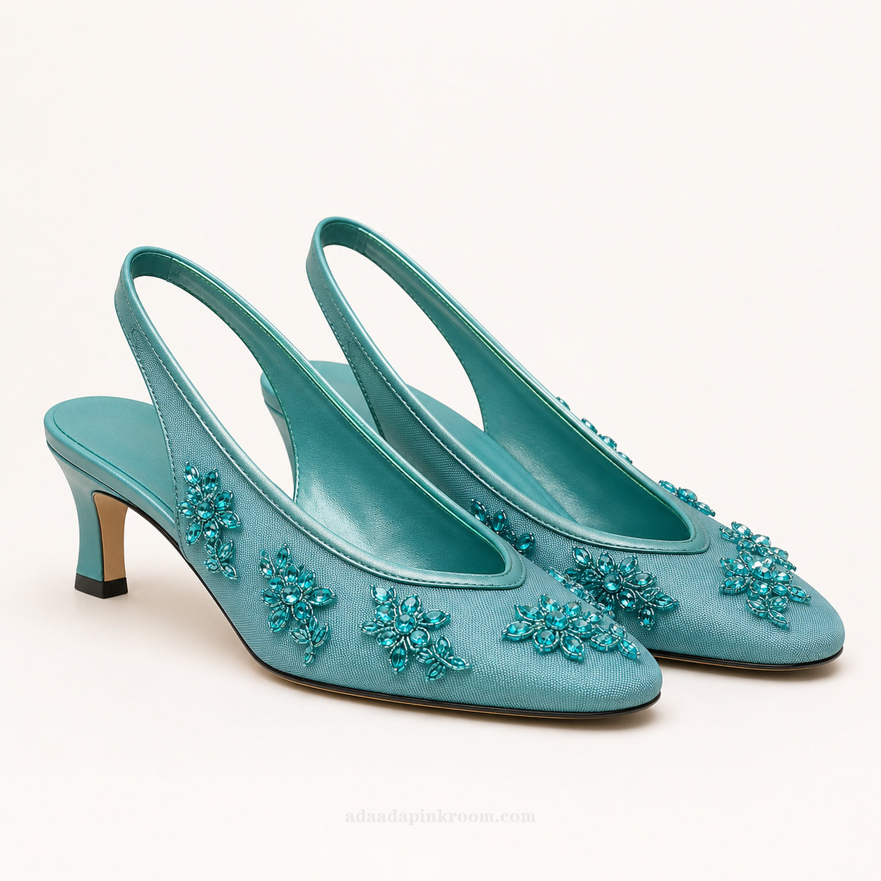 Hand-Embroidered Slingback Heels